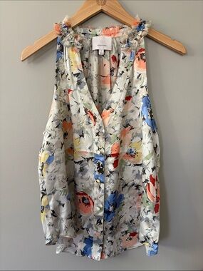 Cinq a Sept Jessie Floral Silk Sleeveless Top Tank Button Up Small